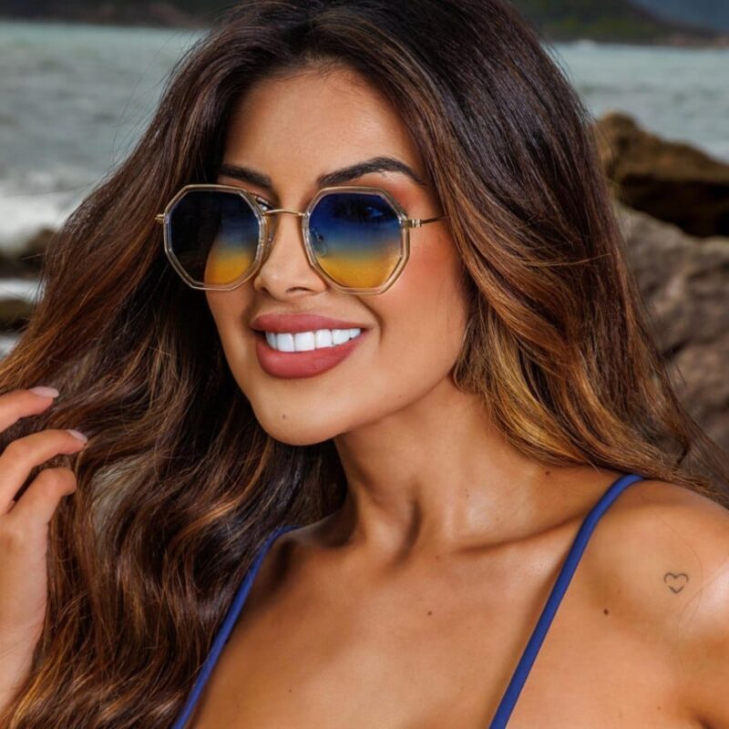 Óculos blogueira octogonal Premium Aura verde Metal