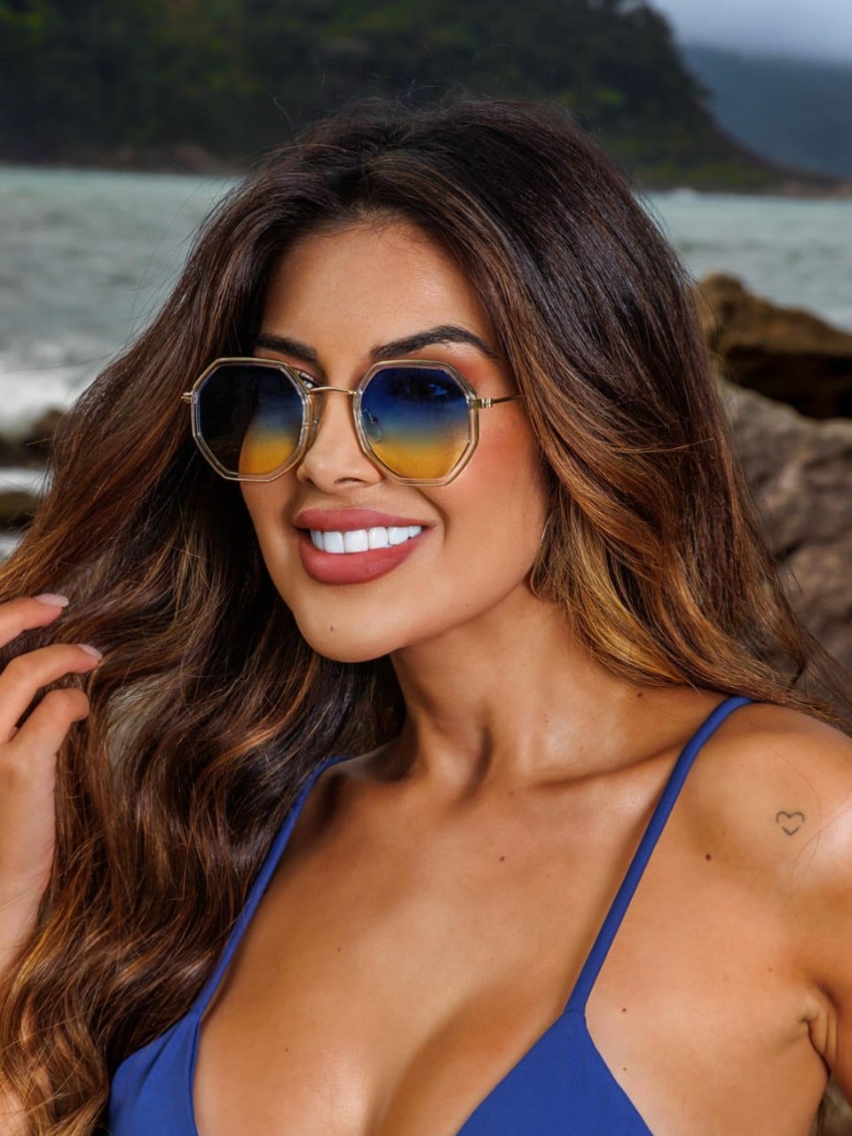 Óculos blogueira octogonal Premium Aura verde Metal