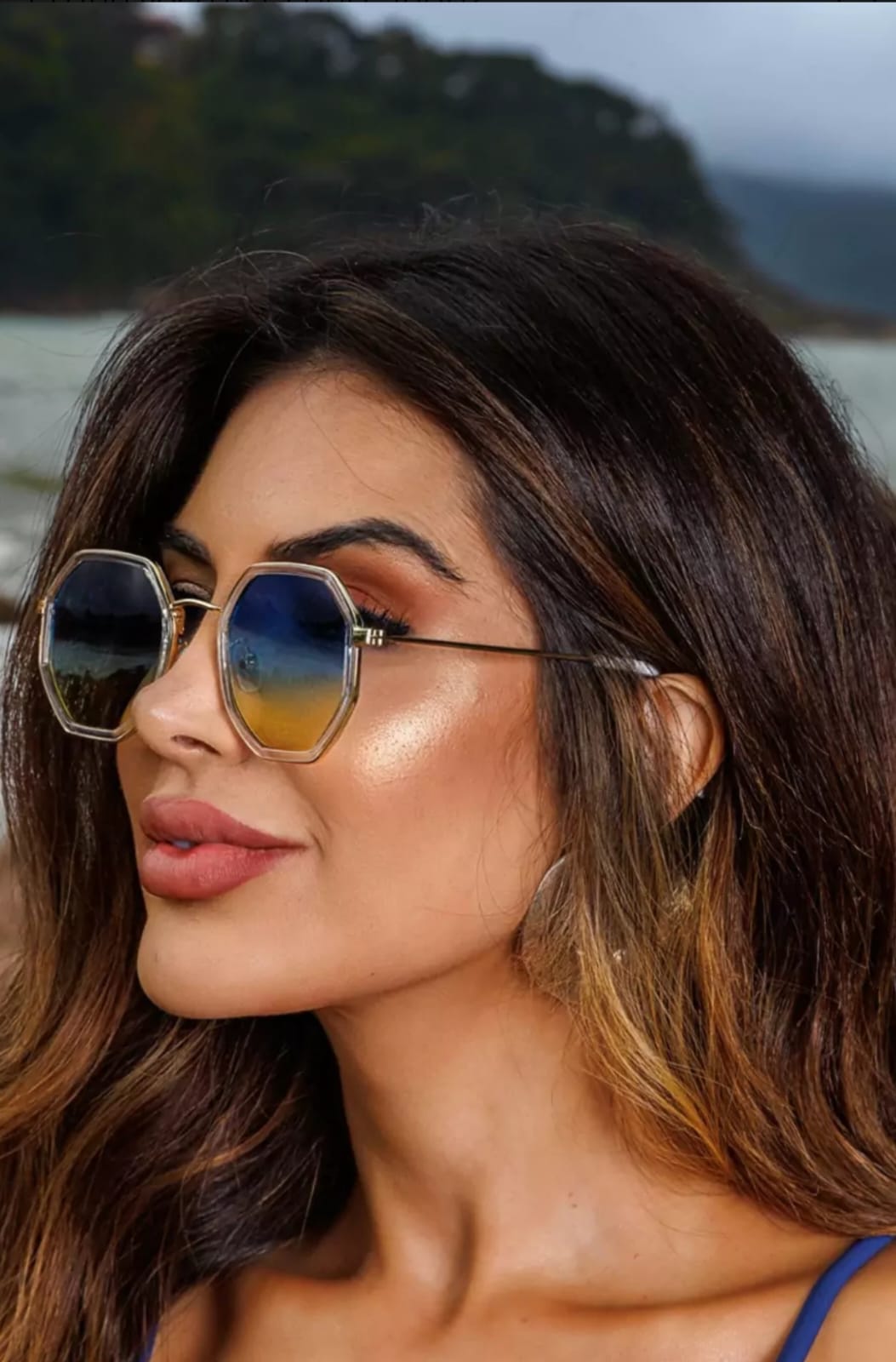 Óculos blogueira octogonal Premium Aura verde Metal - Imagem 2