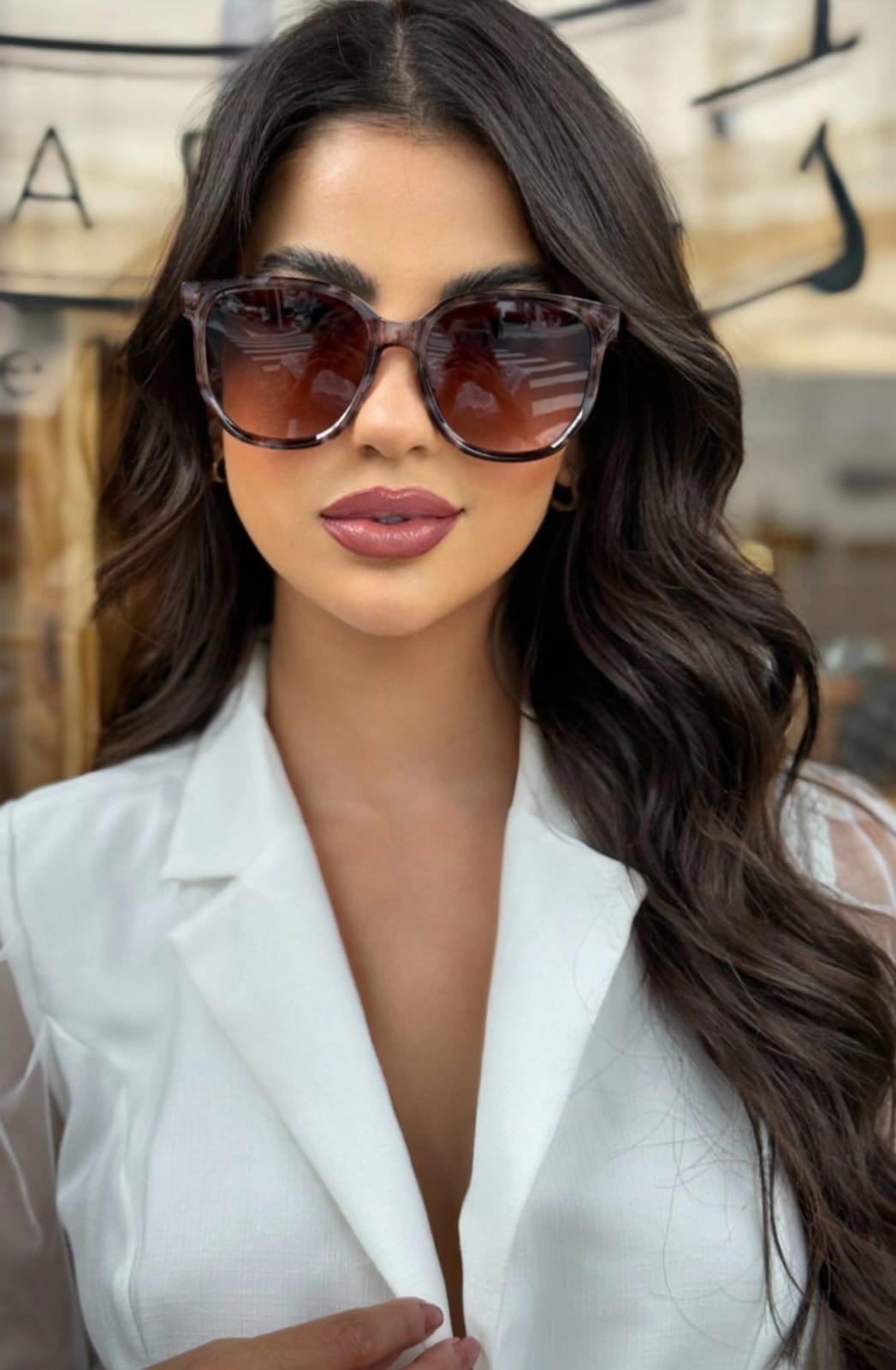 2. Óculos de Sol Redondo Sofia - Branco Camuflado - Acetato (código. 0046)