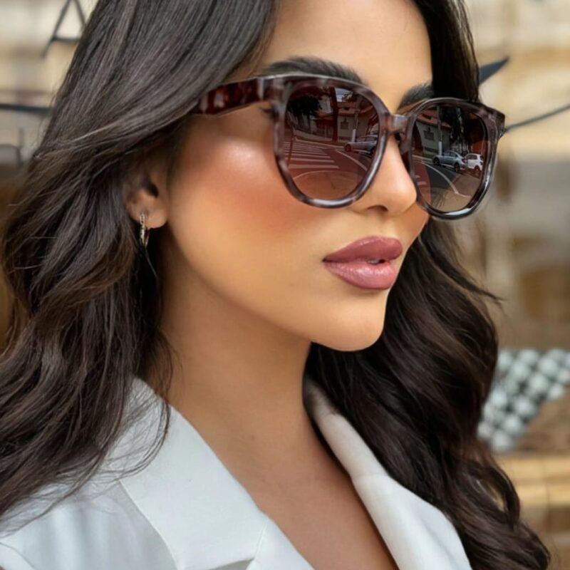 1. Óculos de Sol Redondo Sofia - Branco Camuflado - Acetato (código. 0046)