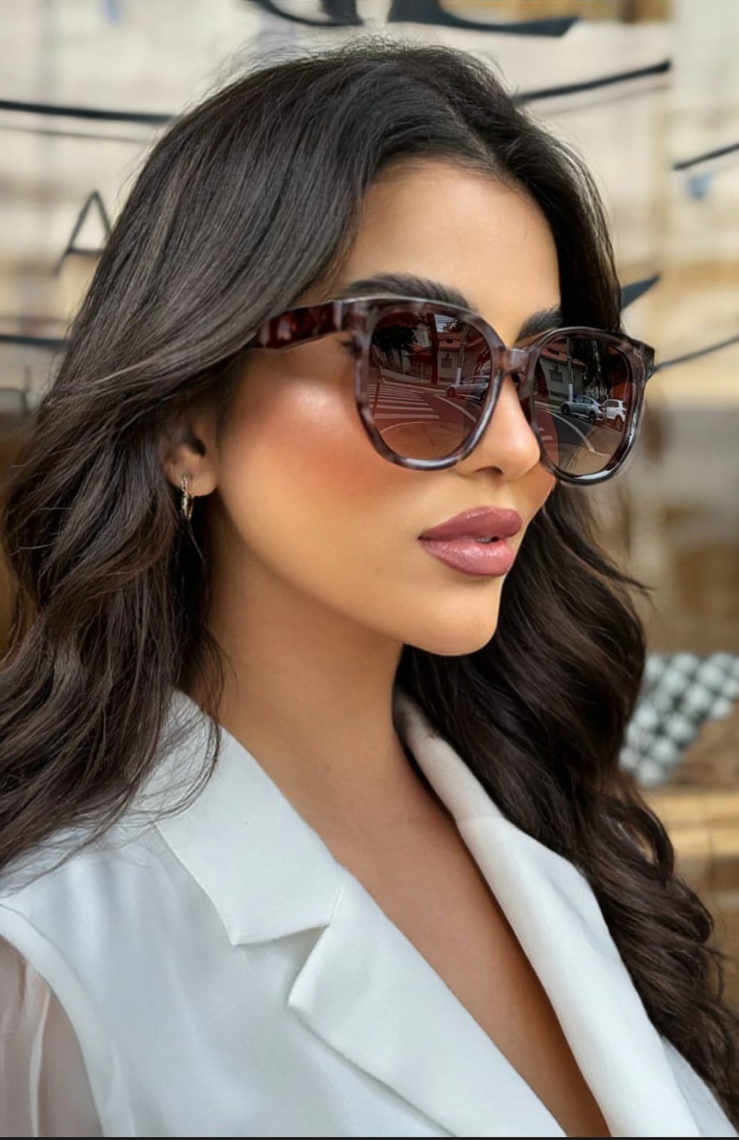 1. Óculos de Sol Redondo Sofia - Branco Camuflado - Acetato (código. 0046)